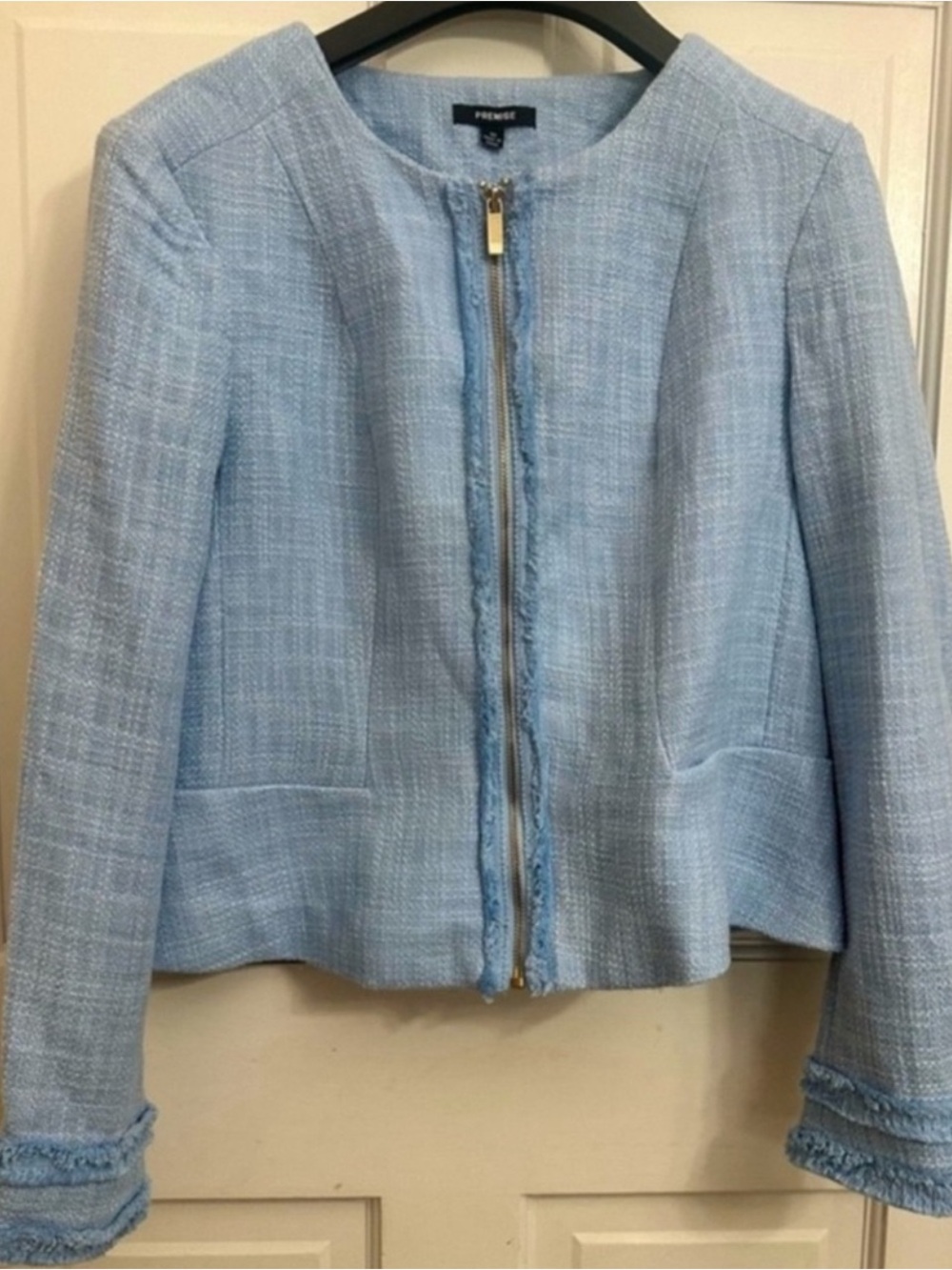 Premise Light Blue Tweed Zip Up Blazer
